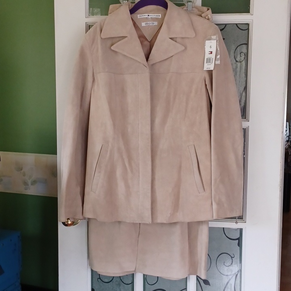 Tommy Hilfiger suade leather Jacket and long skirt tan color
